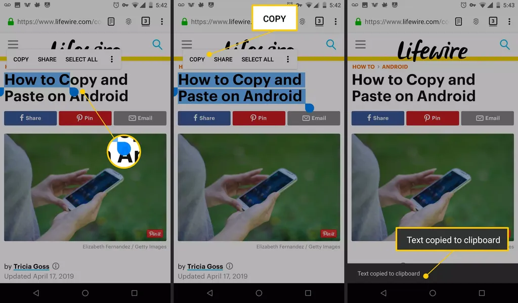 Cómo copiar y pegar en Android