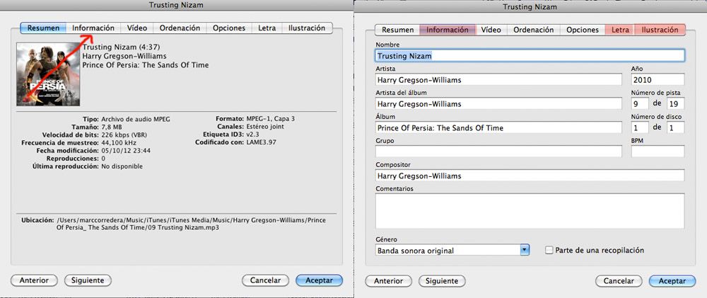 Cómo cambiar la información de las canciones (etiquetas ID3) con iTunes