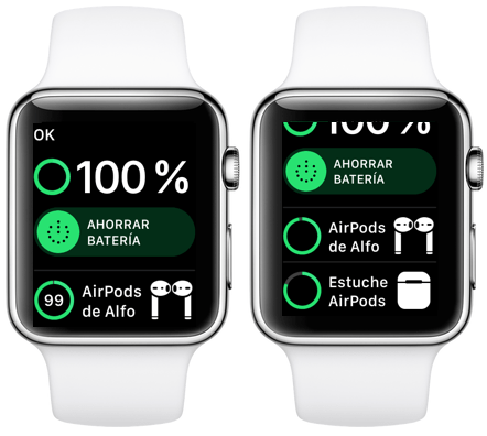 Comprobar la duración de la batería de los AirPods en el Apple Watch