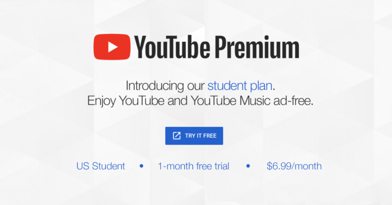 Discount on YouTube Premium for students