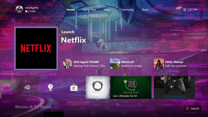Netflix on an Xbox One console
