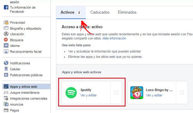 Desconectar Spotify de Facebook