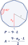 ¿Cómo se calcula el perimetro de un eneágono?