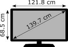 ¿Cuánto mide una tele de 55 pulgadas de alto y de ancho?