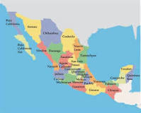 mapa de la república mexicana con nombres a color